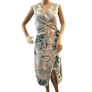 A.B.S. COLLECTION | BLUE FLORAL FUAX WRAP DRESS